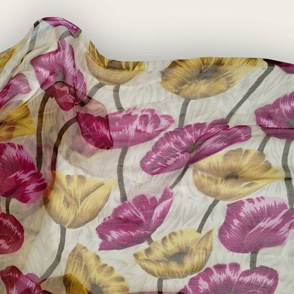 Womens Scarf Sheer Chiffon Rectangle Magenta Gold Floral Print Wrap Classic Boho - Picture 3 of 9